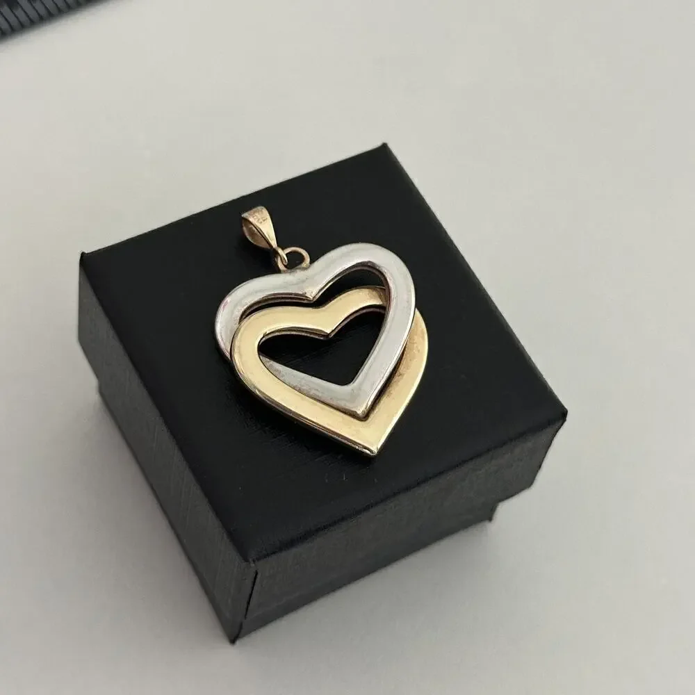 14K Yellow & White Gold Two Tone Double Interlocking Hearts Pendant